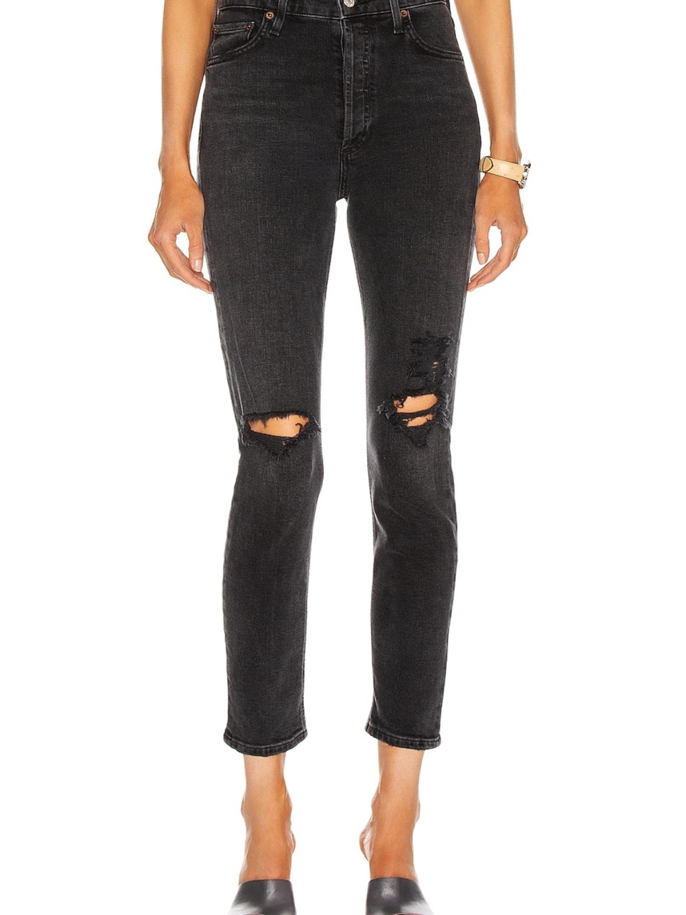 AGOLDE Nico High Rise Straight Leg Distressed Jeans Cassette Black Size 30 New
